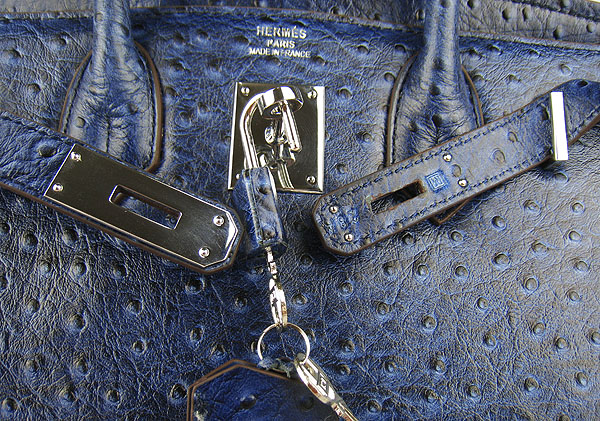 Replica Hermes Birkin 30CM Ostrich Veins Handbag Dark Blue 6088 On Sale - Click Image to Close